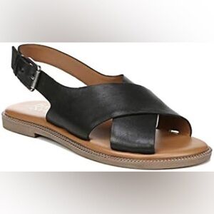 FRANCO SARTO “Kayleigh” Women's Black Leather Crossover Sandals, Size 8